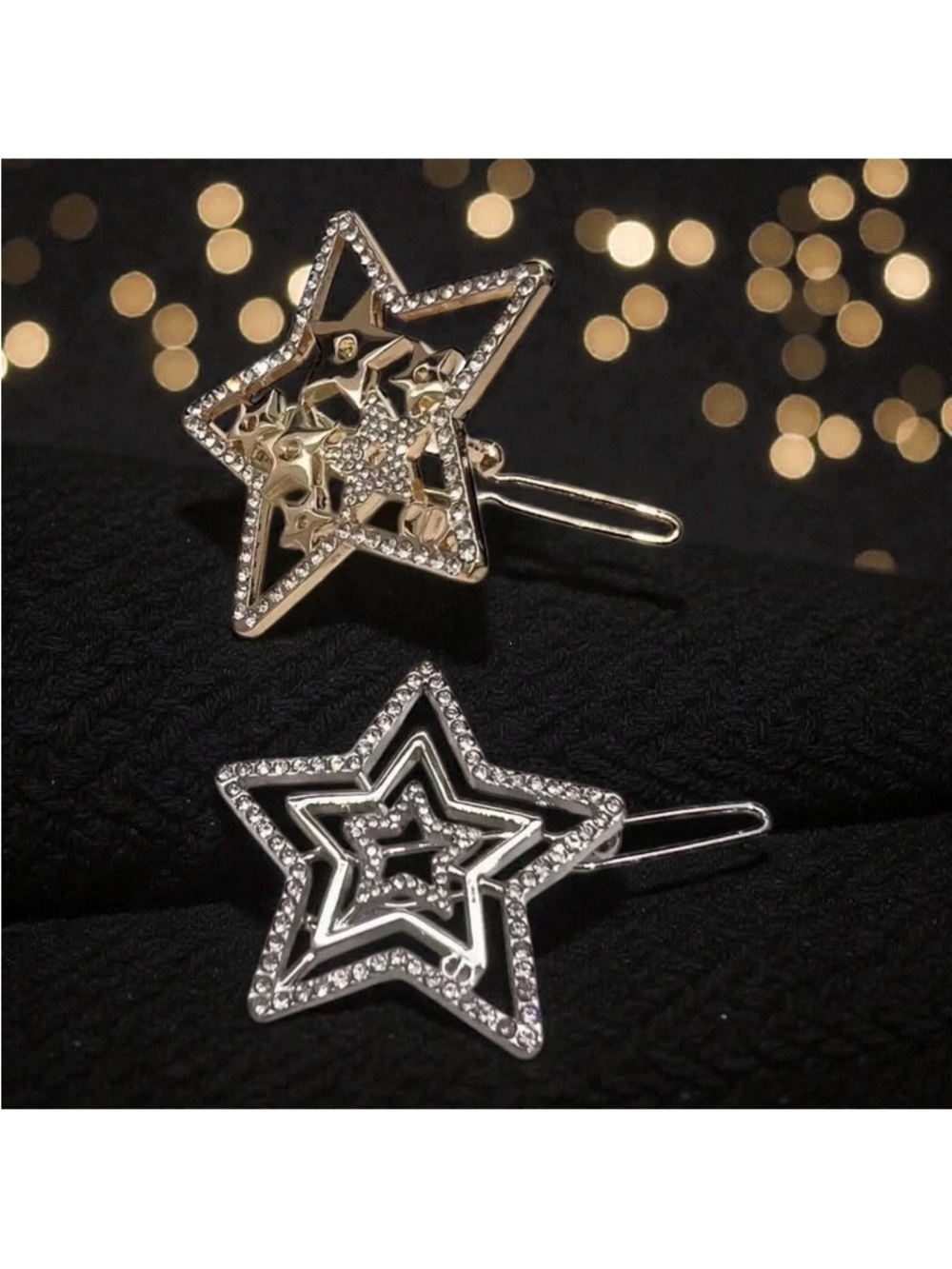Dior Star Motif hair barrettes set - gwp Gold & Silver Crystal Stars new - Picture 6 of 10